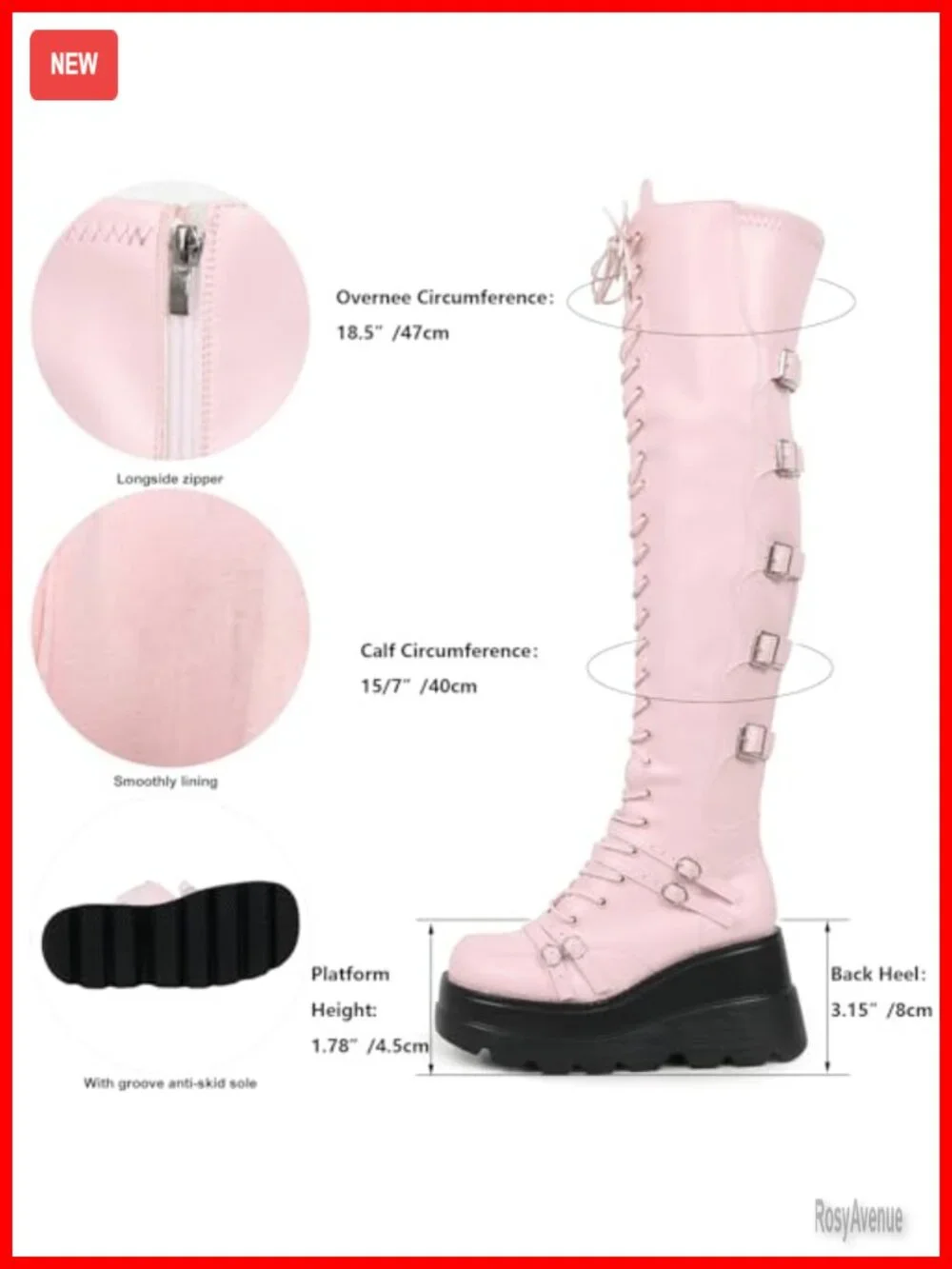 Over Knee Thigh High Platform Boots Chunky Heel Lace Up Side Zip